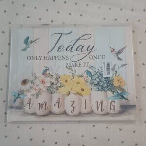 New canvas print jars flowers hummingbirds 12" x 16"